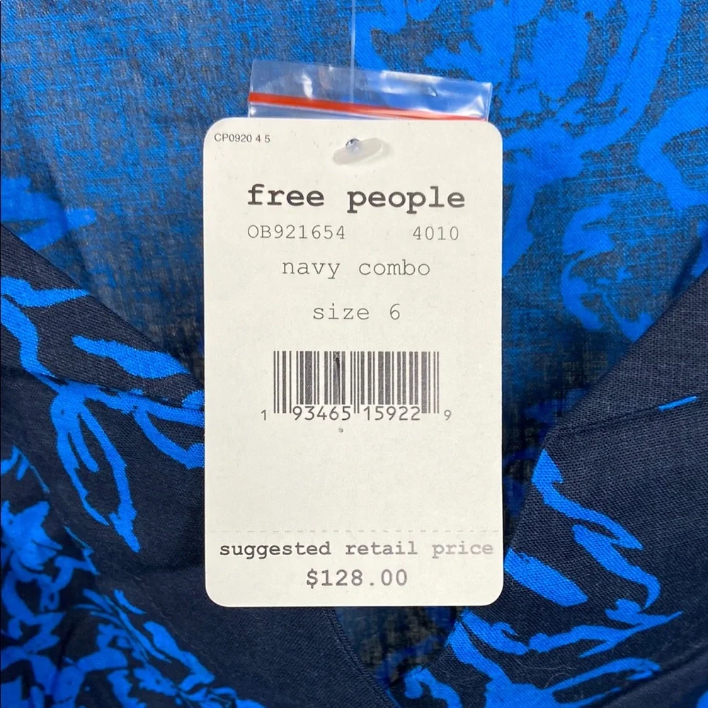 $128 NWT Free People A Thing Called Love Mini Dress Size‎ 6 Navy Combo Boho 90s